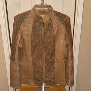 REBA Women's Tan Sheep Leather stuffed western, boho Jacket medium
